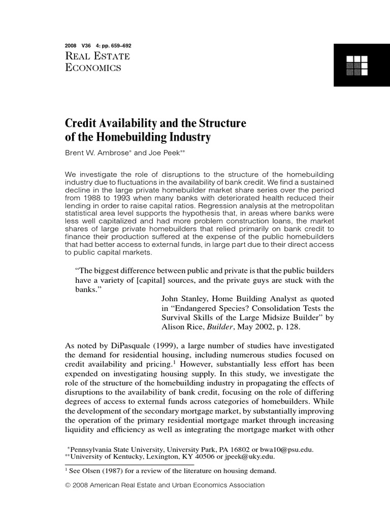 CRE Availability and The Structure of Homebuilding | PDF | Real Estate ...