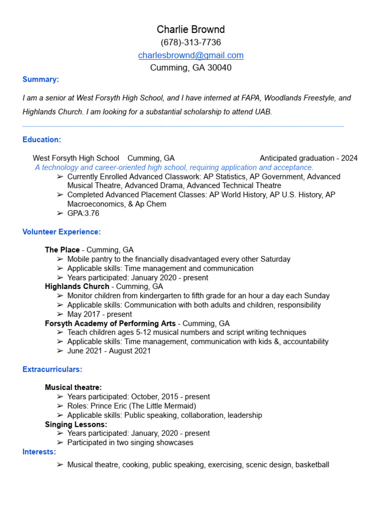 Charlie Brownd - Fall Resume Update (Unit 1 Summative) - 2 | PDF