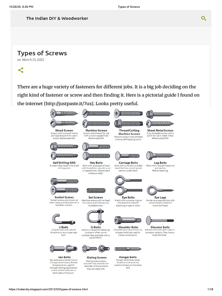 Types of Wood Screws Explained | PDF | Screw | Drill