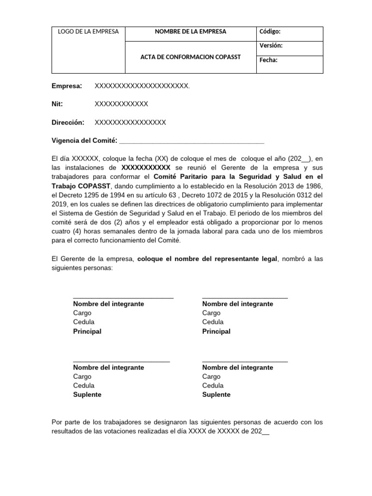 Acta de Conformación COPASST 2023 | PDF