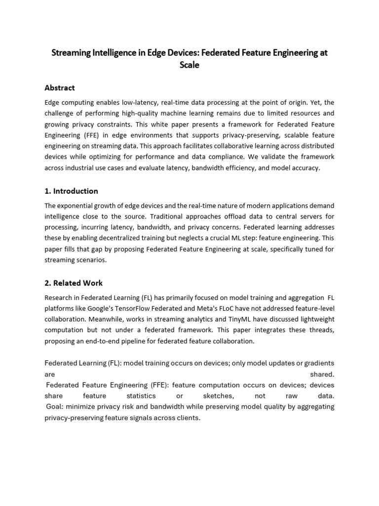Streaming Intelligence in Edge Devices Federated Feature Engineering ...