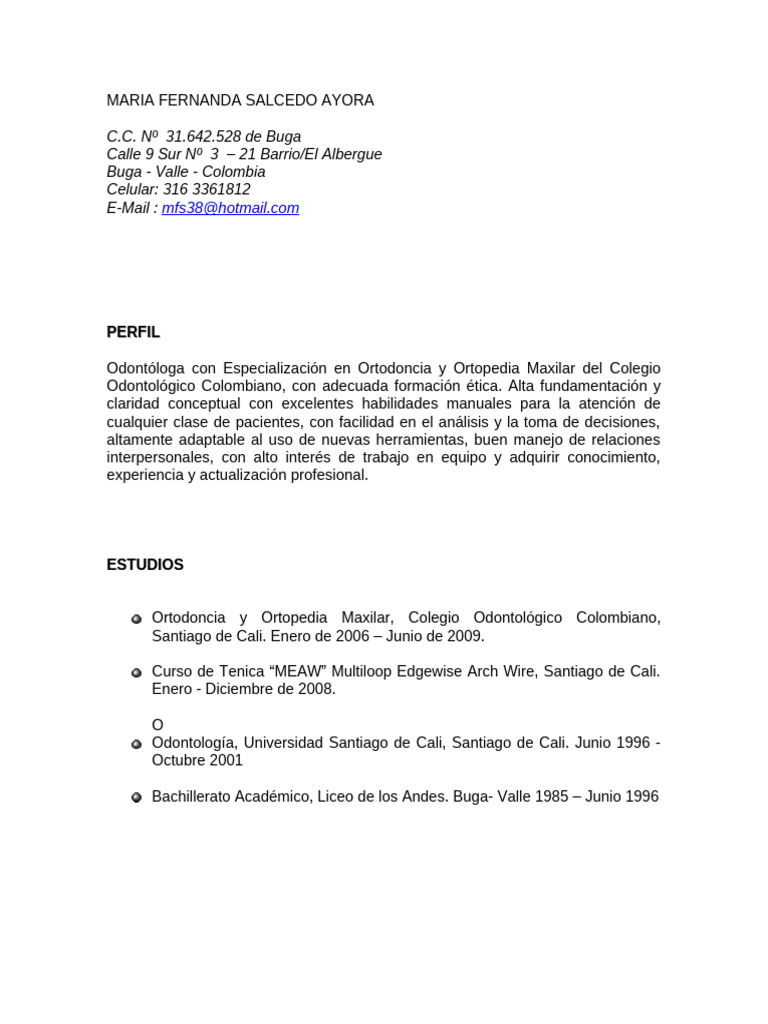 Odontóloga Especialista en Ortodoncia | PDF | Ortodoncia | Odontología