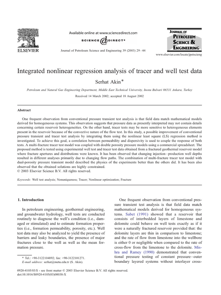 Integrated Nonlinear Regression for Well Tests | PDF | Porosity | Diffusion