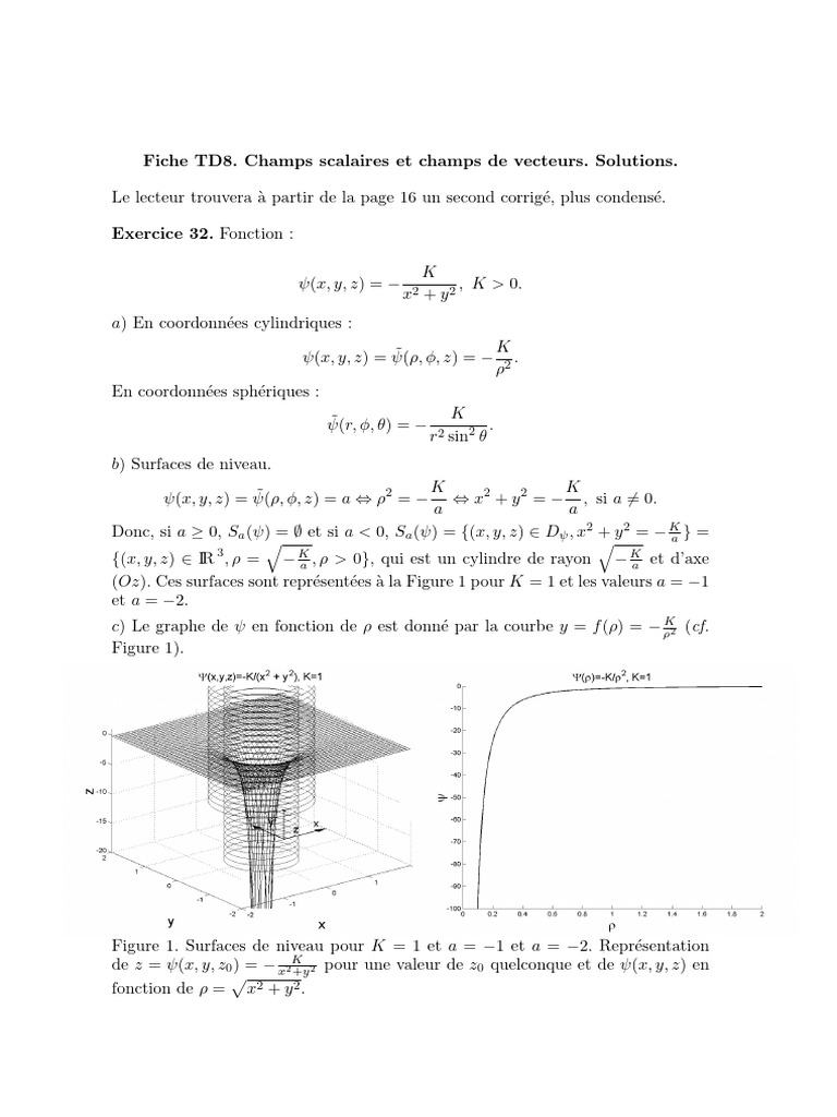 Champs scalaires et vecteurs : TD8 Solutions | PDF | Géométrie ...