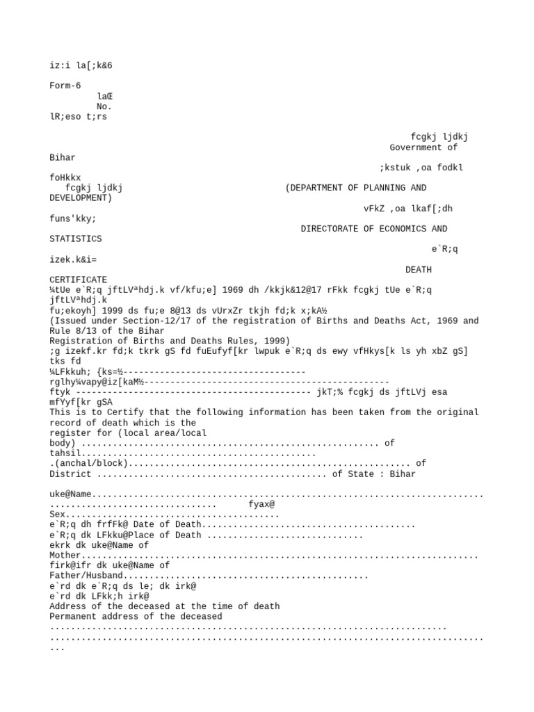 Bihar Death Certificate Application Form | PDF