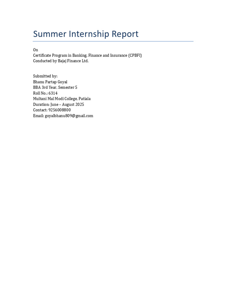 Bhanu Partap Goyal Summer Internship Report | PDF | Sales | Communication