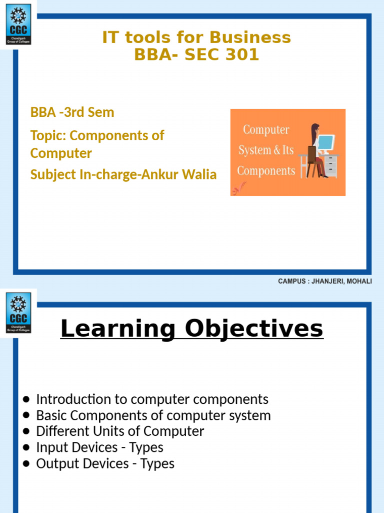 Computer Components Overview for BBA Students | PDF | Computer Monitor ...