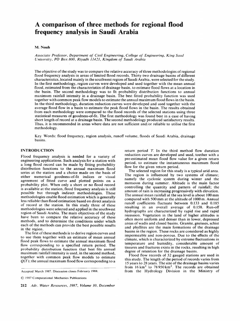 Flood Frequency Analysis Methods in Saudi Arabia | PDF | Linear ...