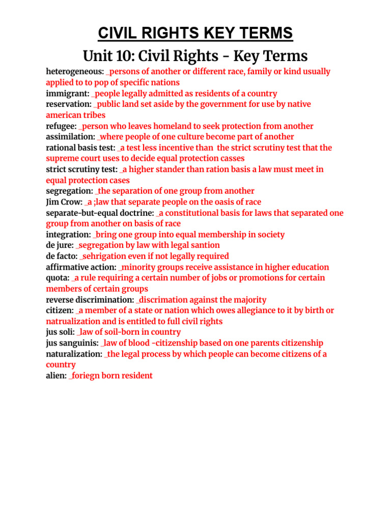 Civil Rights Key Terms Explained | PDF
