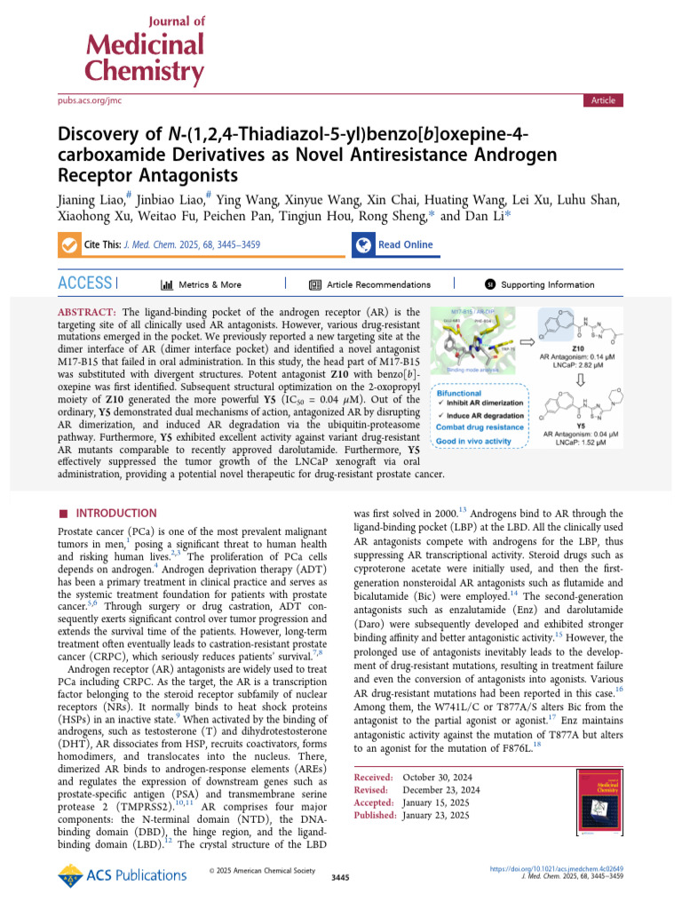 Liao Et Al 2025 Discovery of N (1 2 4 Thiadiazol 5 Yl) Benzo B Oxepine ...