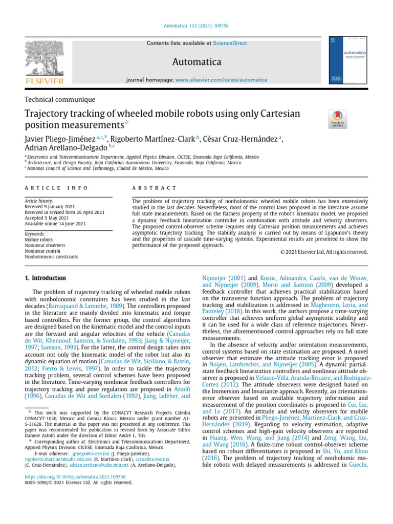 Trajectory Tracking for Mobile Robots | PDF | Kinematics | Control Theory