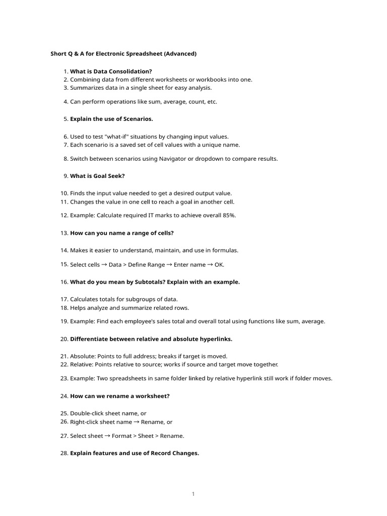 Short Qa Electronic Spreadsheet | PDF | Spreadsheet | Computer Programming