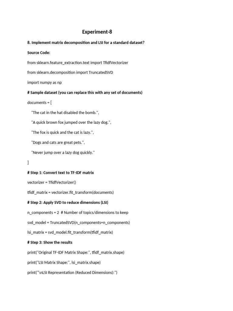 Matrix Decomposition and LSI Example | PDF