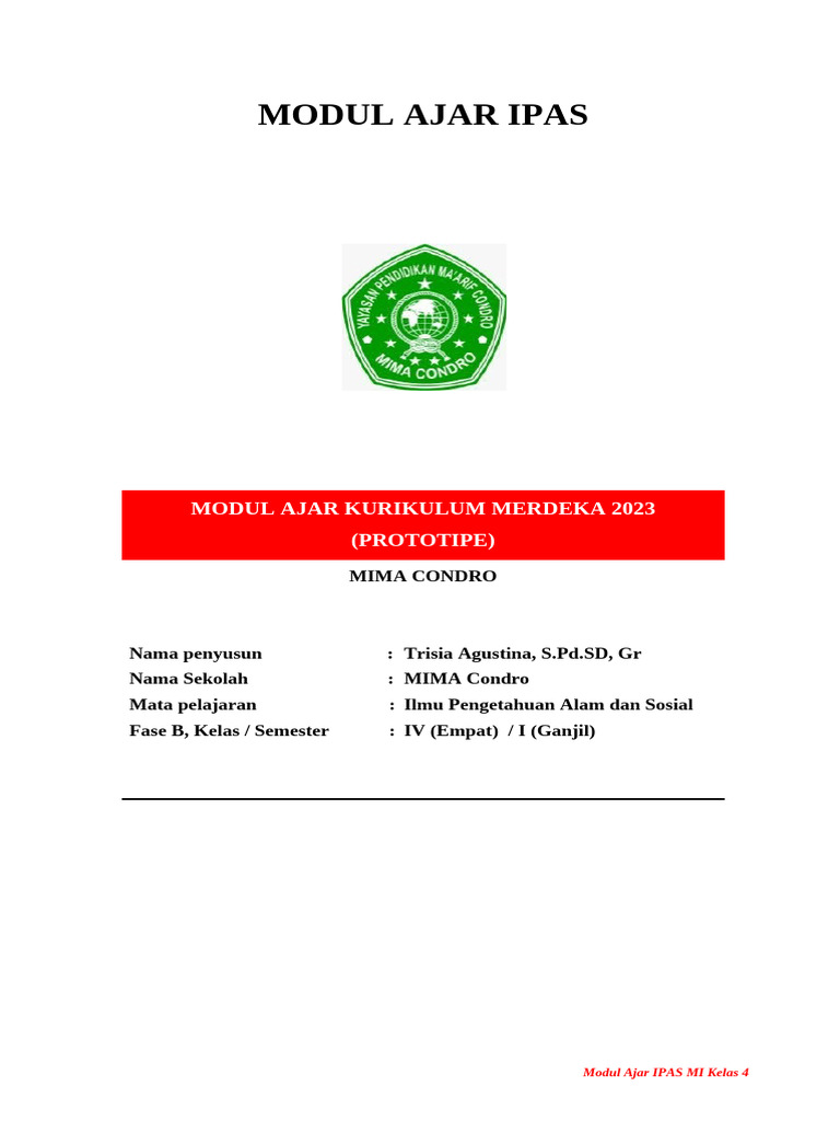 Modul Ajar IPAS Kelas 4 Merdeka 2023 | PDF