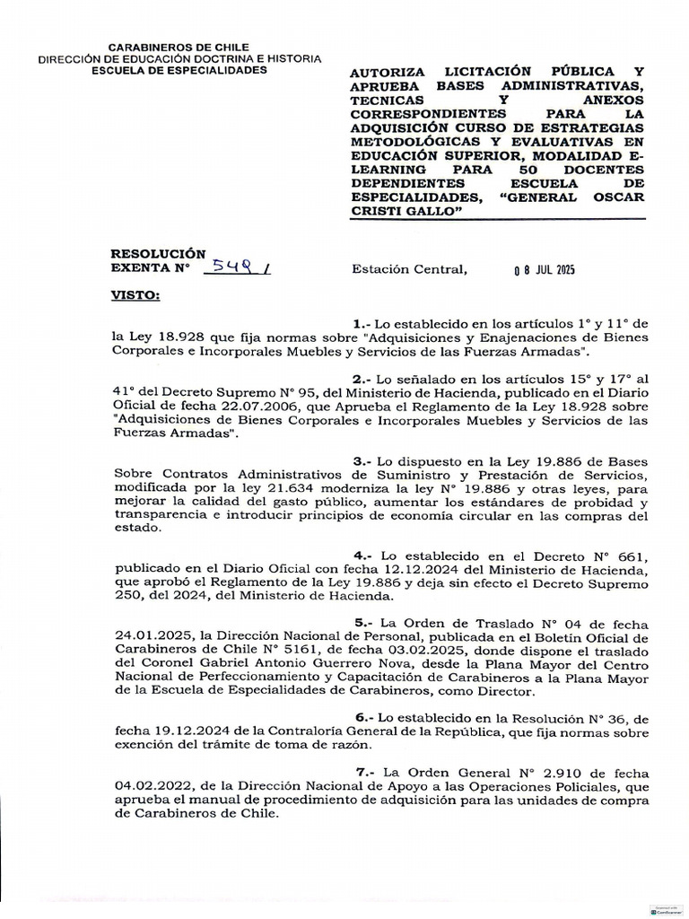 Resolución Exenta Nro. 549 Autoriza Licitación Pública | PDF