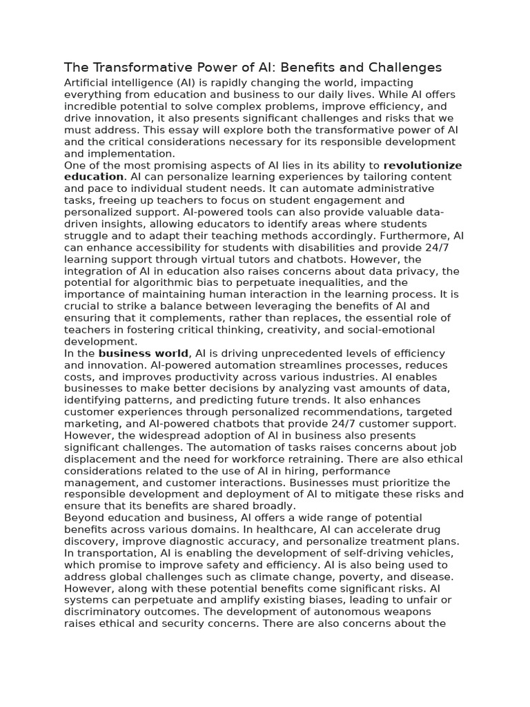 AI's Impact: Benefits and Challenges | PDF | Artificial Intelligence ...