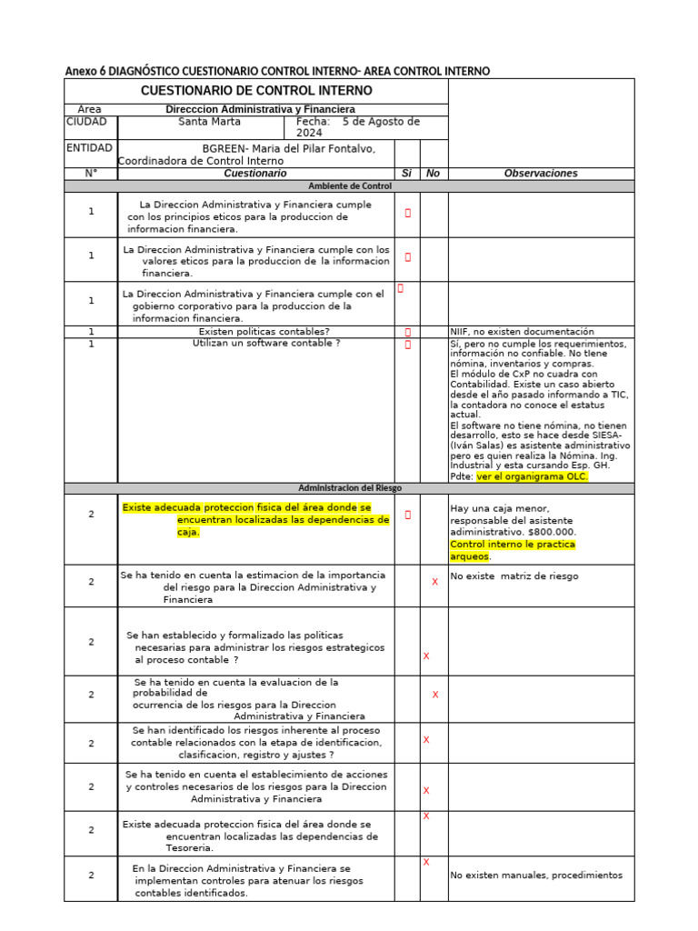 Cuestionario de Control Interno en Santa Marta | PDF | Contabilidad ...
