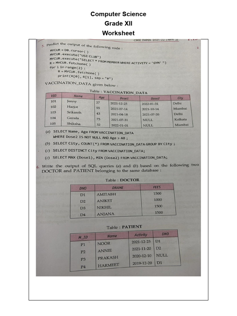 XII Worksheet 2 Sept | PDF