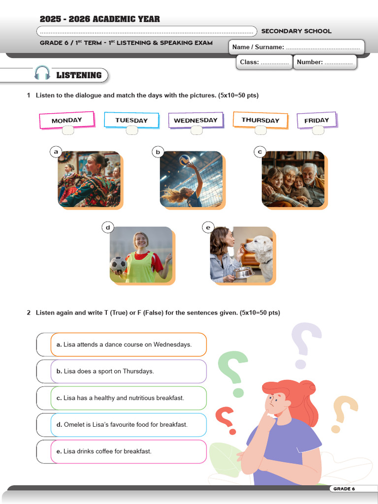 Grade 6 Listening & Speaking Exam Guide | PDF