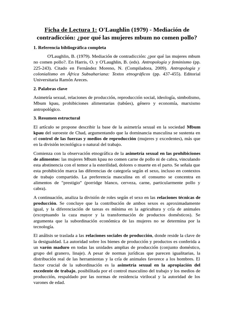 Asimetría sexual en Mbum kpau y tabúes alimentarios | PDF | Mujer ...