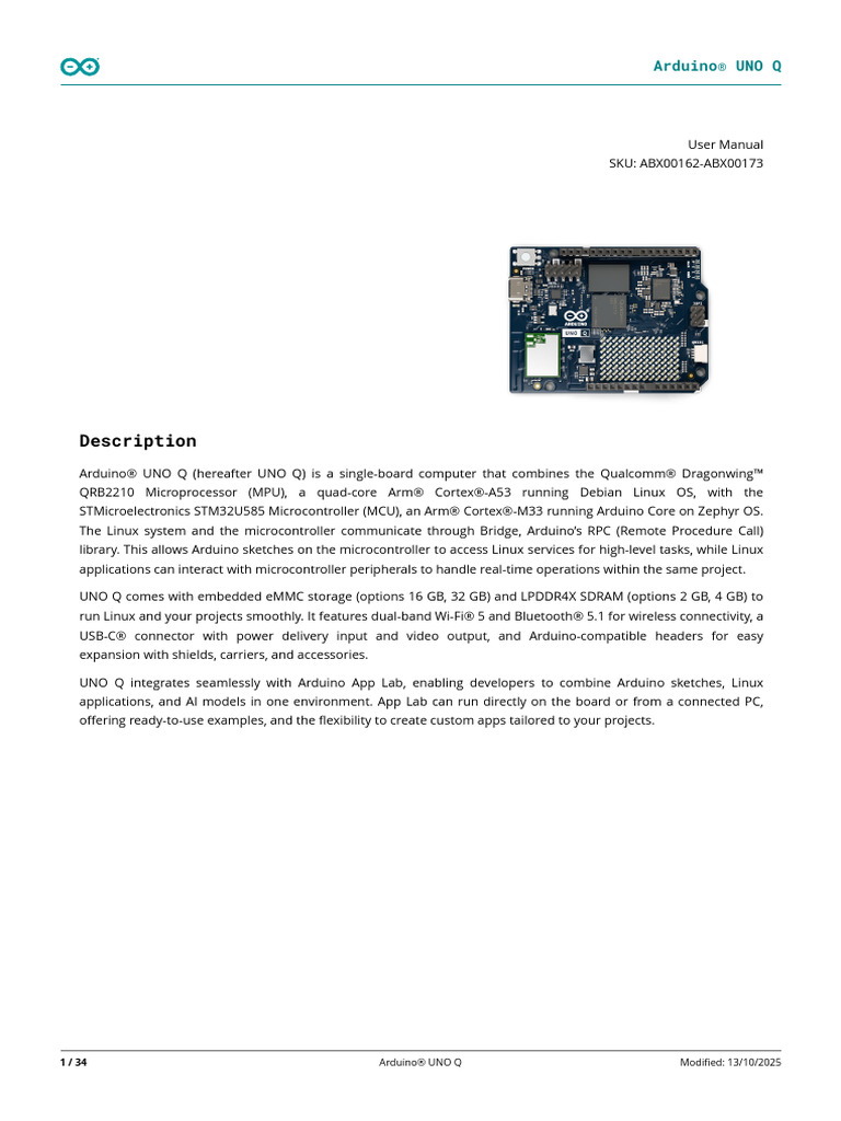 Arduino UNO Q User Manual ABX00173 | PDF | Microcontroller | Arduino