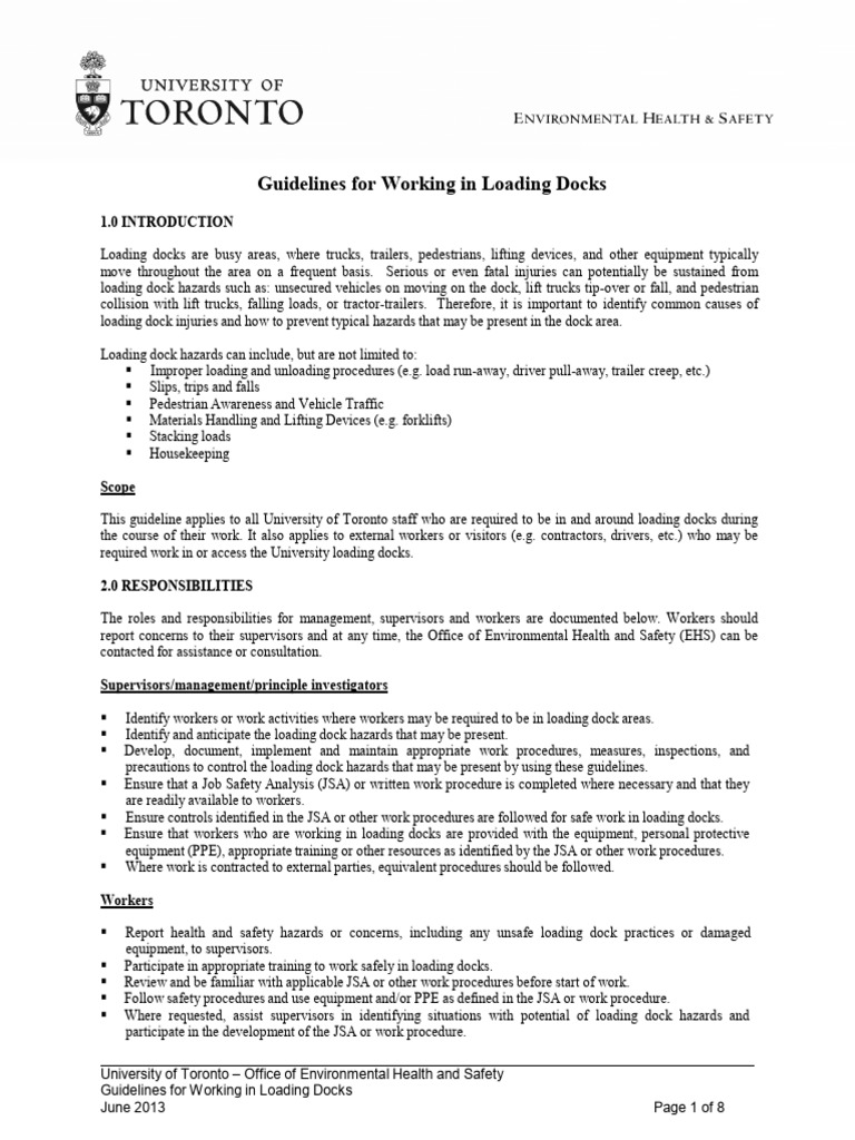 Loading Dock Safety Guidelines UofT | PDF | Occupational Safety And ...
