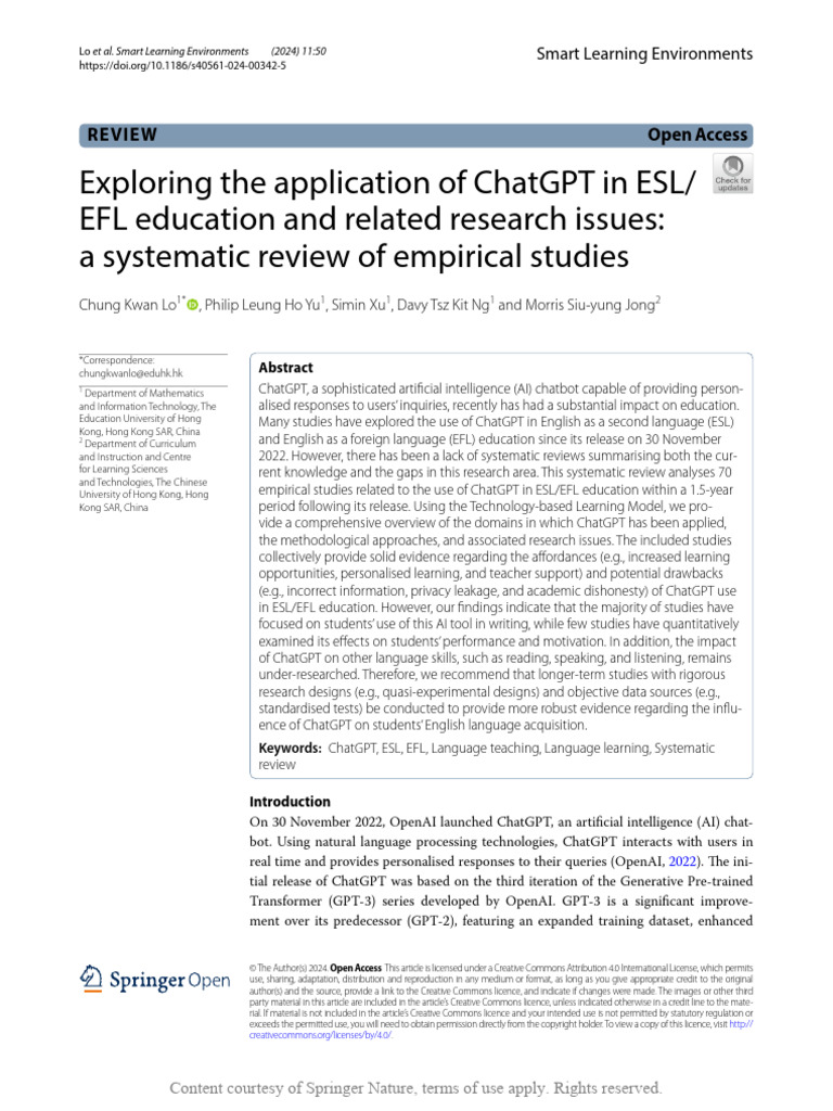 ChatGPT in ESL/EFL Education Review | PDF | English As A Second Or ...