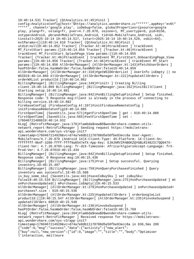 MobileTrans Android Analytics Log | PDF | Computing | Software