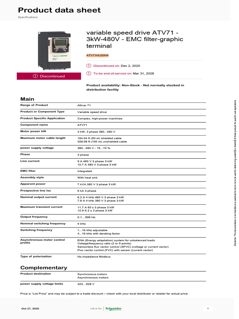ATV71 Variable Speed Drive Details | PDF | Power Supply | Bit Rate