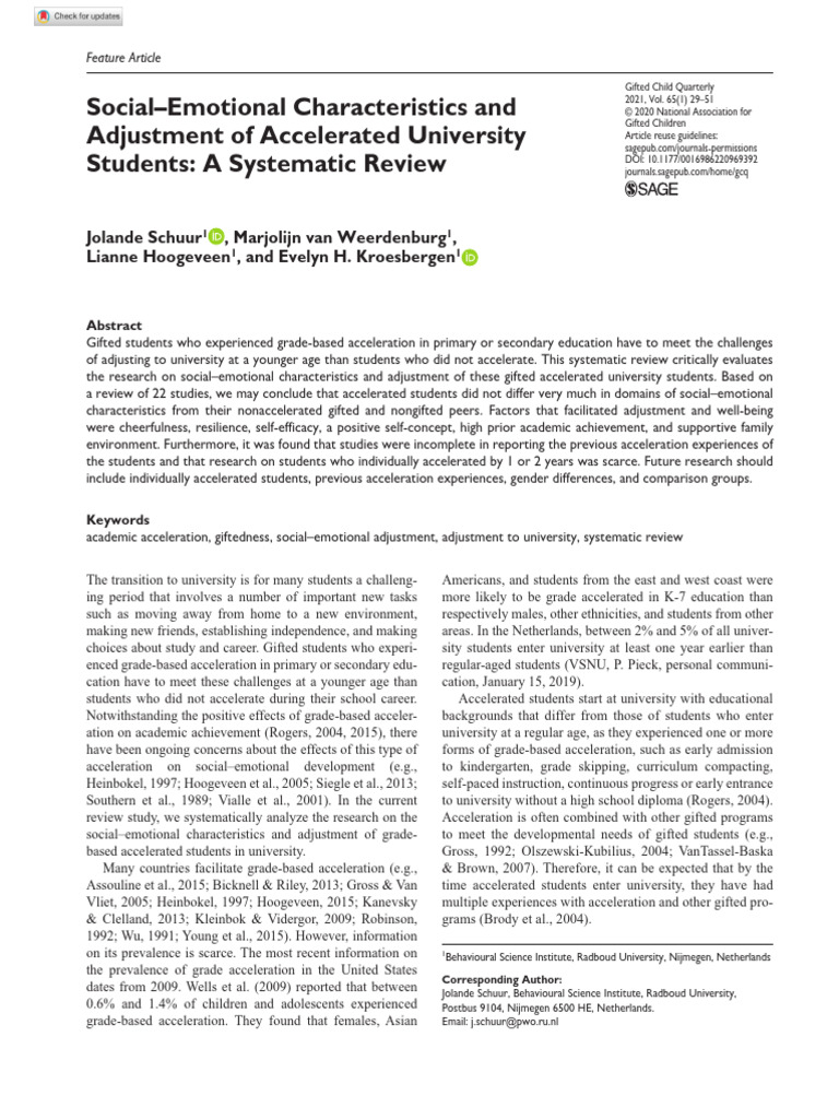 Social-Emotional Adjustment of Accelerated Students | PDF | Gifted ...