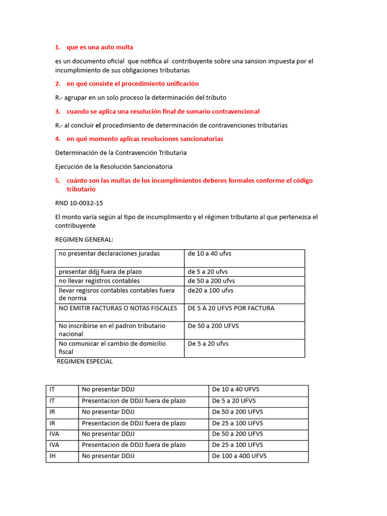 Multas y Procedimientos Tributarios Esenciales | PDF | Impuestos ...