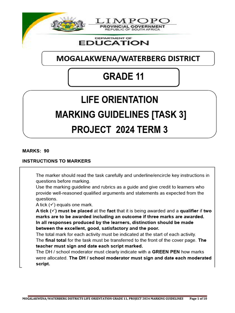 Final 2024 GR 11 Project Marking Guidelines - 070011 | PDF | Self ...