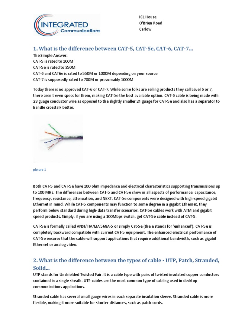 What Is The Difference Between CAT5, CAT5e, CAT6, CAT7.. PDF Cable Computer Networking