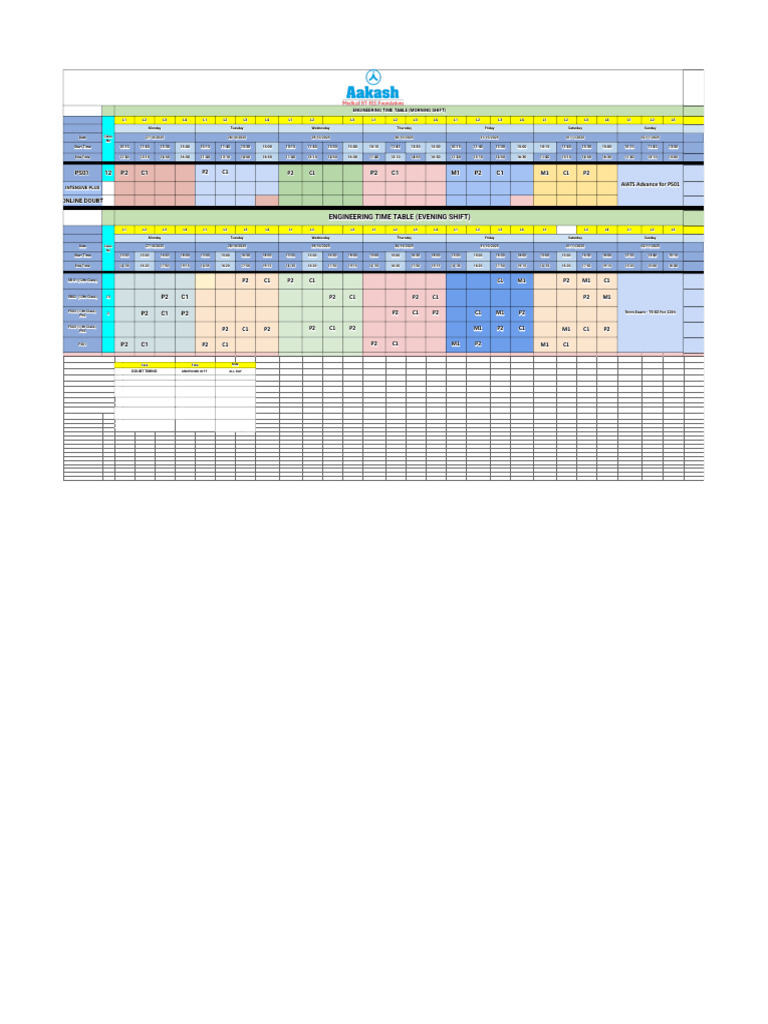 Engineering Time Table: Morning & Evening | PDF