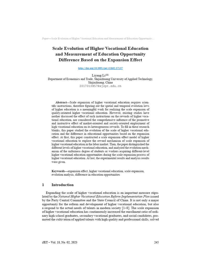 Scale Evolution of Higher Vocational Education and | PDF | Labour ...