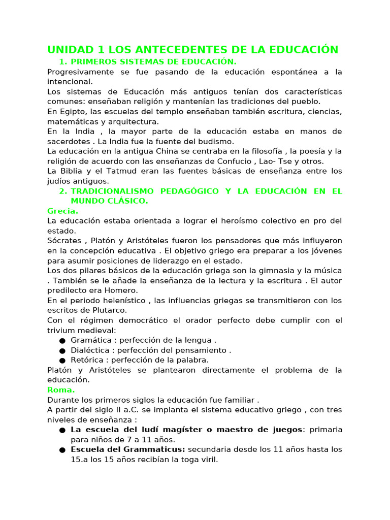 Historia de la Educación: Antecedentes Clave | PDF | Educación ...