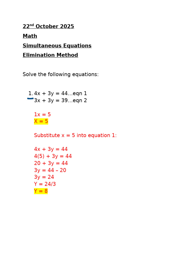 Solving Simultaneous Equations Guide | PDF