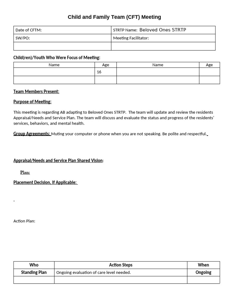 CFT Meeting for Beloved Ones STRTP | PDF