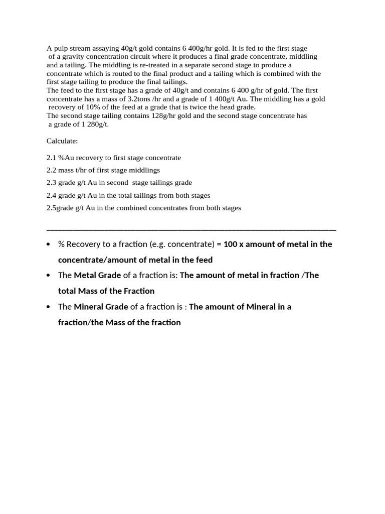 Gold Recovery and Concentrate Grades Analysis | PDF