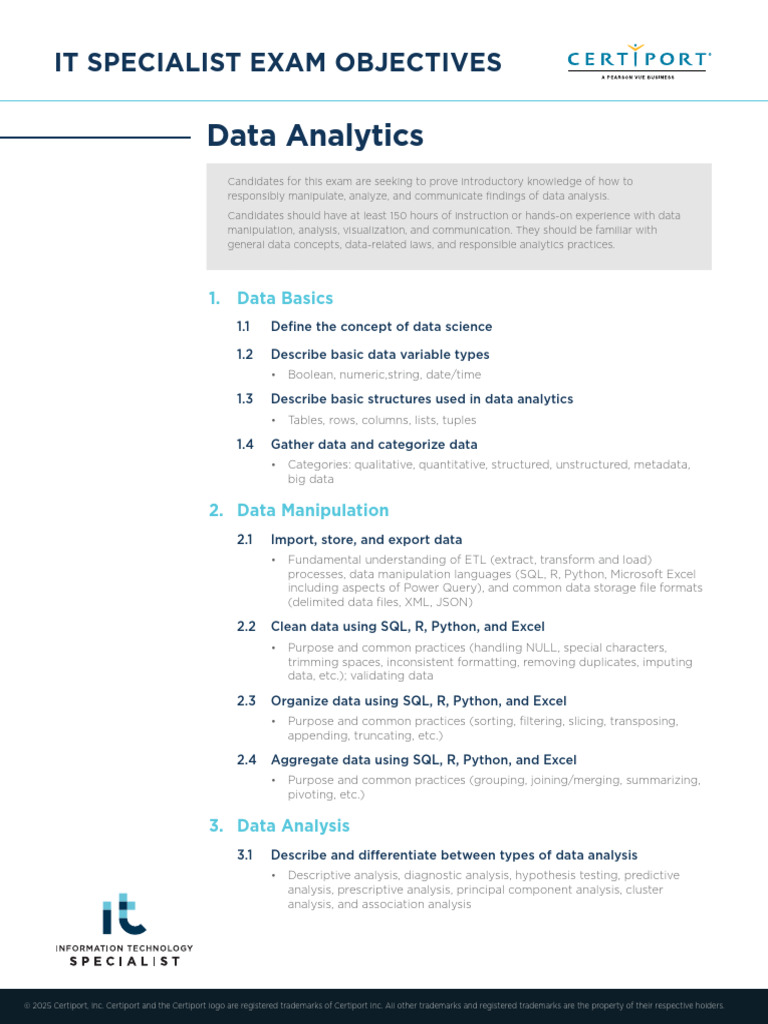 Data Analytics Exam Objectives Guide | PDF | Data Analysis | Data