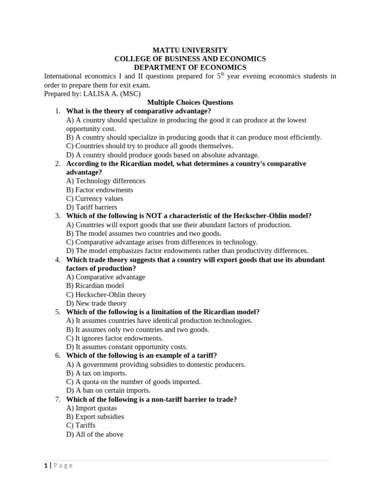 International Economics Exam Questions | PDF | Exchange Rate | Exports