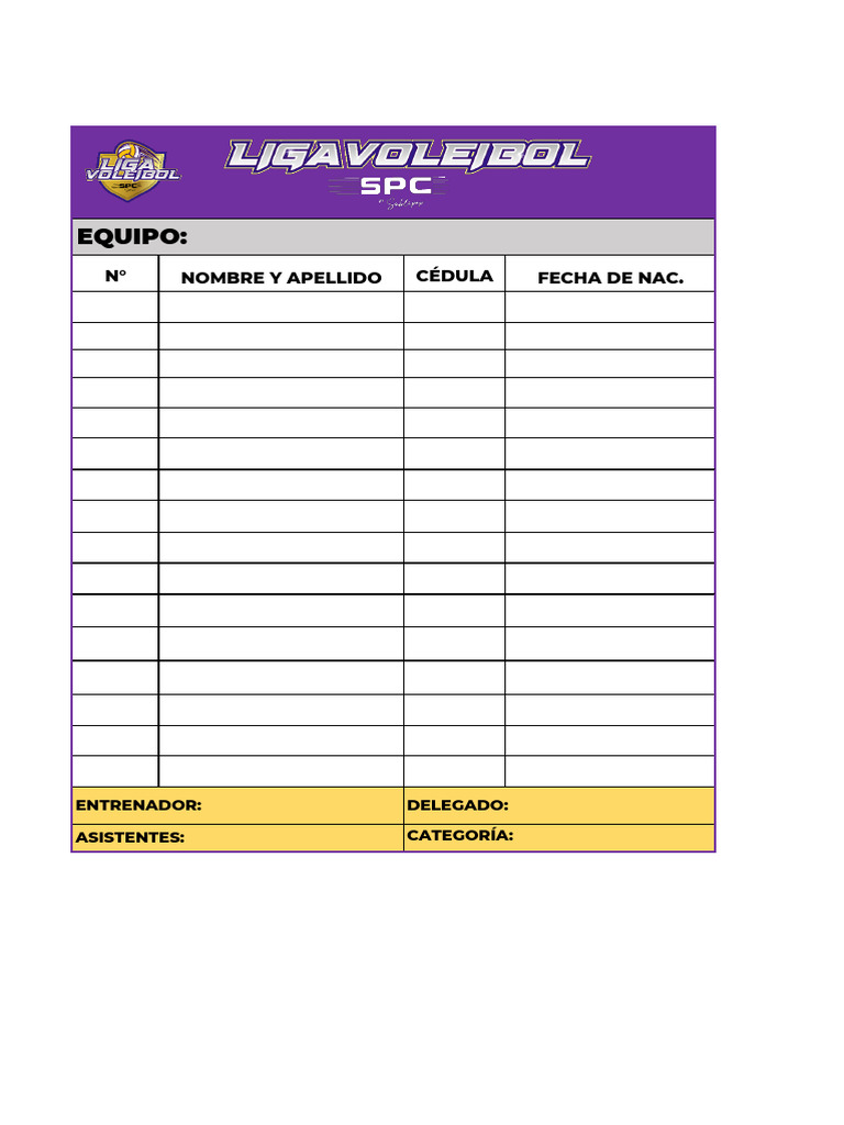 Liga Voleibol SPC Formulario | PDF