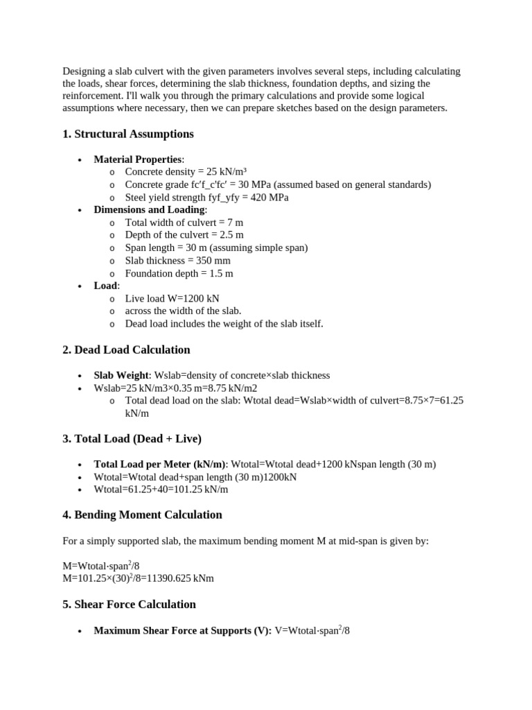 Designing A Slab Culvert With The Given Parameters Involves Several ...