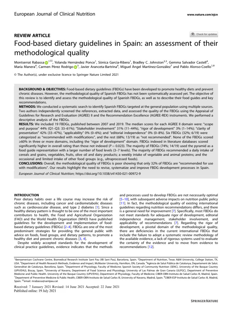 Assessment of Spain's Dietary Guidelines | PDF | Systematic Review ...