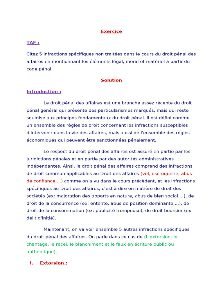 Infractions du Droit Pénal des Affaires | PDF | Crimes | Crime et violence