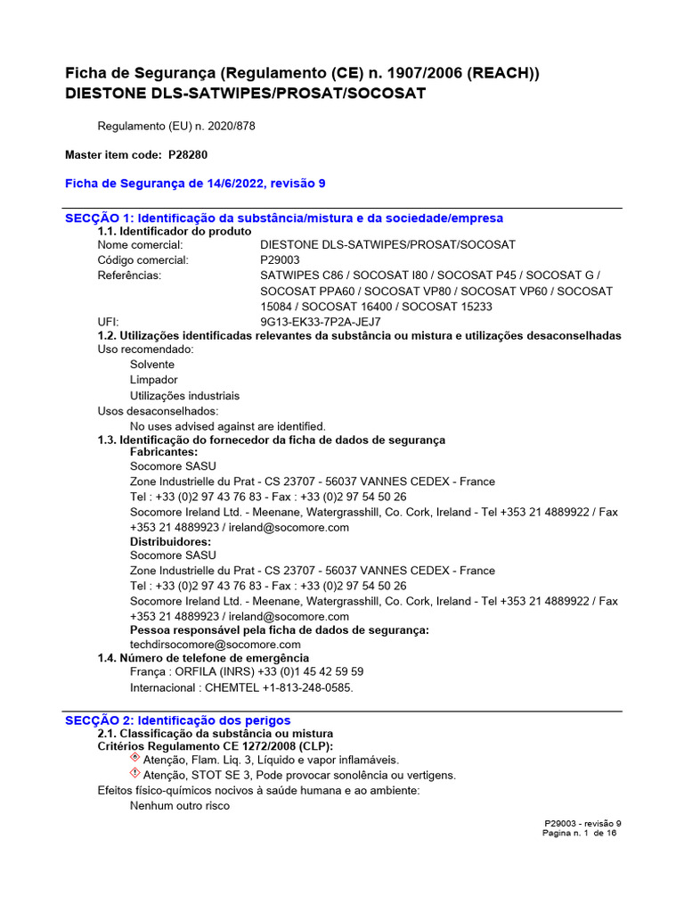 Ficha de Segurança do Diestone DLS | PDF | Desperdício | Toxicidade