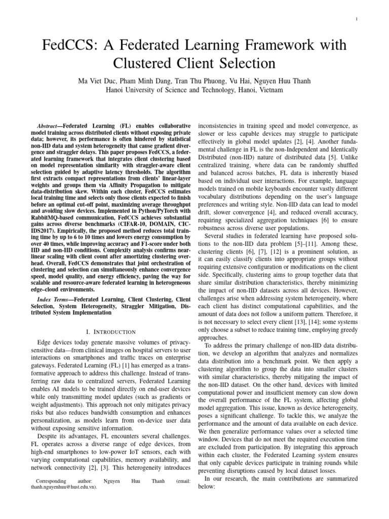 FedCCS: Optimizing Federated Learning | PDF | Computing | Applied ...