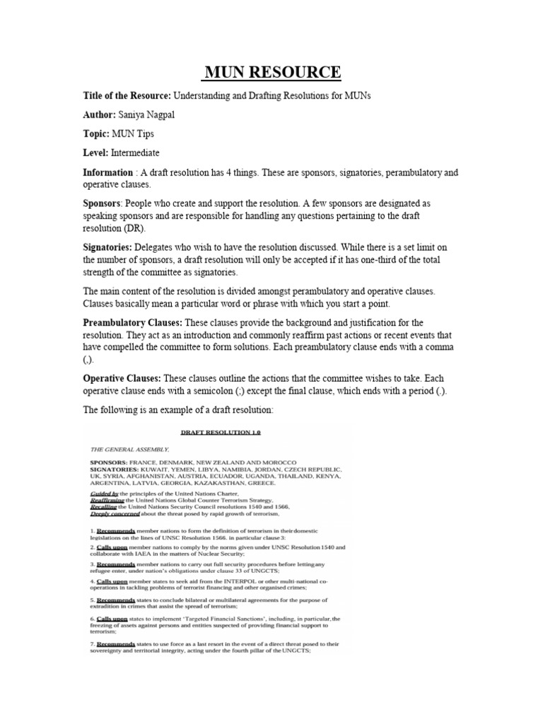 Draft Resolution Essentials for MUNs | PDF | Clause
