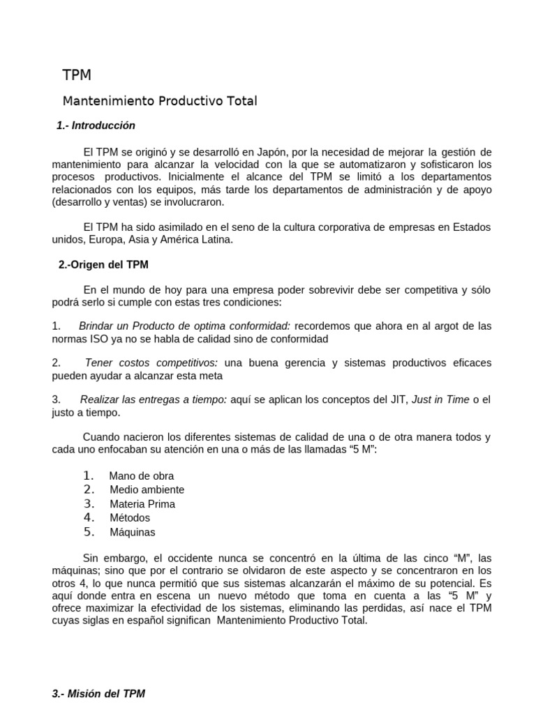 Mantenimiento Productivo Total (TPM) | PDF | Lean Manufacturing | Business