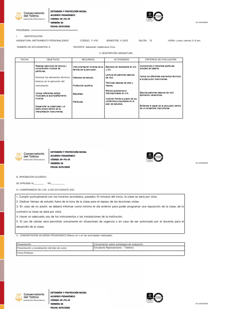 Acuerdo Pedagogico Inst. 2022 | PDF | Plan de estudios
